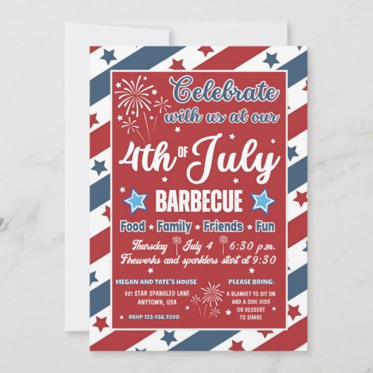 4. Juli Party Einladung, Patriotisches Barbecue Einladung (Vorderseite)