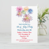 4. Juli Party Farbenfrohe Feuerwerke Einladung (Stehend Vorderseite)