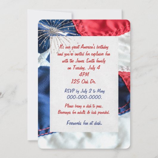 4. Juli Party-Flagge Einladung (Rückseite)