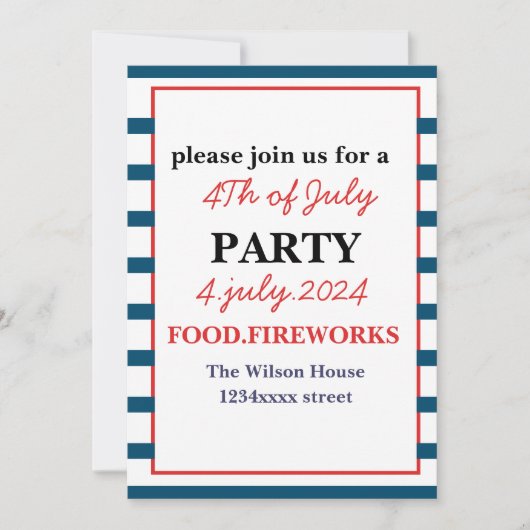 4. Juli Party glücklicher Unabhängigkeitstag Einladung (Vorderseite)
