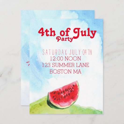 4. Juli Party Grill Einladung (Vorne/Hinten)