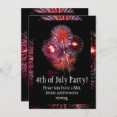 4. Juli Party/GRILLEN Black Bright Fireworks Einladung (Vorne/Hinten)