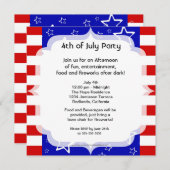 4. Juli Party / Grillen Einladung Rot Weiß Blau (Vorne/Hinten)