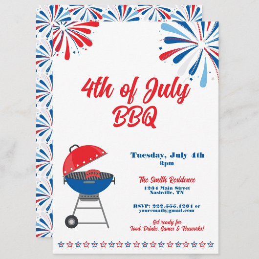 4. Juli Party GRILLEN Patriotic Red White Blue Einladung