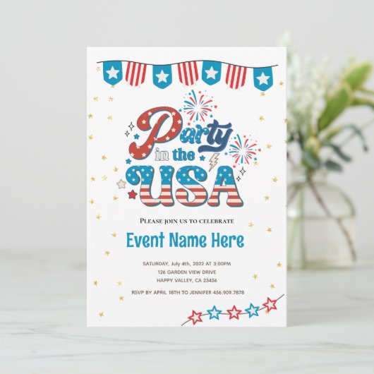 4. Juli Party In den USA Vibe Einladung (Stehend Vorderseite)