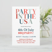 4. Juli Party In the USA GRILLEN Party Einladung (Stehend Vorderseite)