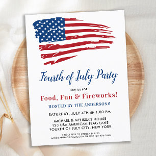 4. Juli Party Patriotische amerikanische Flagge Einladungspostkarte