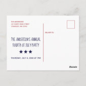 4. Juli Party Patriotische Einladung Postkarte (Rückseite)