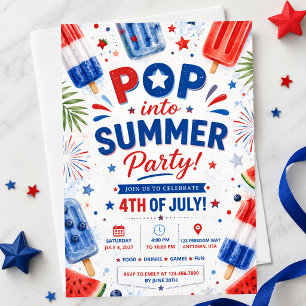 4. Juli Party Pop Sommer BBQ Unabhängigkeitstag Einladung