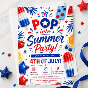 4. Juli Party Pop Sommer BBQ Unabhängigkeitstag Einladung