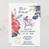 4. Juli Party Red White Blue Flag Einladung (Vorne/Hinten)