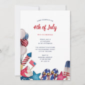 4. Juli Party Red White Blue Modern Stars Streifen Einladung (Vorderseite)