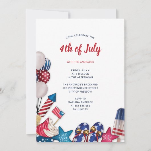 4. Juli Party Red White Blue Modern Stars Streifen Einladung (Vorderseite)