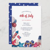 4. Juli Party Red White Blue Modern Stars Streifen Einladung (Vorne/Hinten)