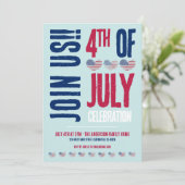 4. Juli Party Red White Blue Patriotic Einladung (Stehend Vorderseite)