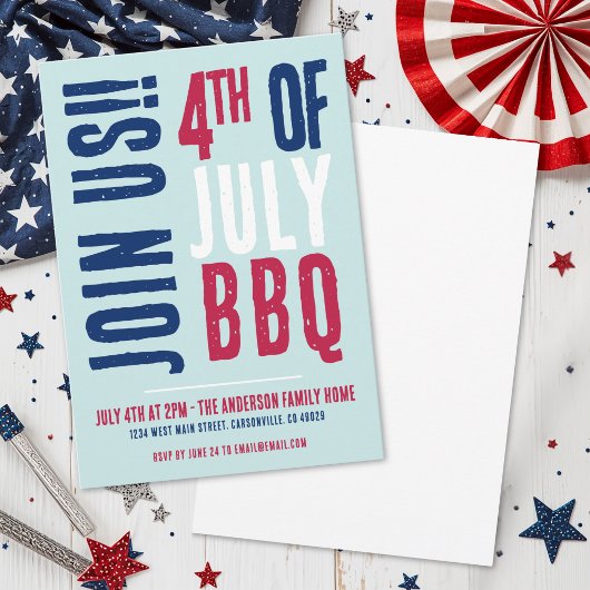 4. Juli Party Red White Blue Patriotic Einladung