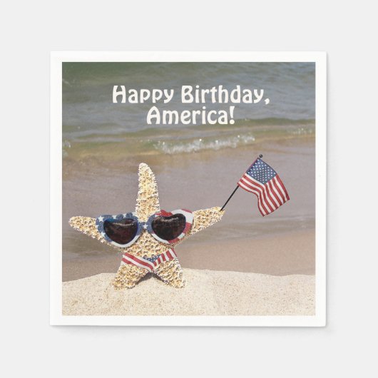 4. Juli Party Seesterne mit Flagge Serviette (Vorderseite)