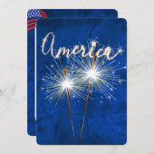 4. Juli Party Sparkler auf blaue Einladung (Vorne/Hinten)