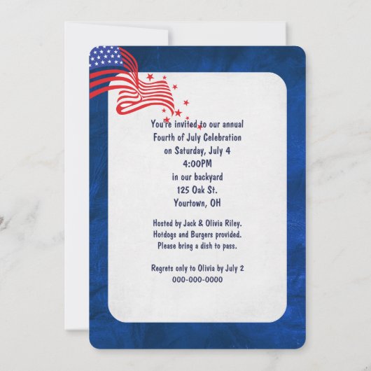 4. Juli Party Sparkler auf blaue Einladung (Rückseite)