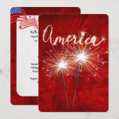 4. Juli Party Sparkler auf Rot Einladung (Vorne/Hinten)