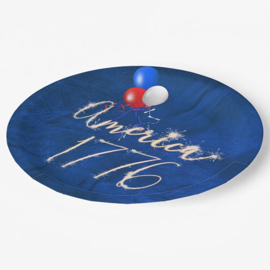 4. Juli Party Sparkler Blue Pappteller (Schrägansicht)