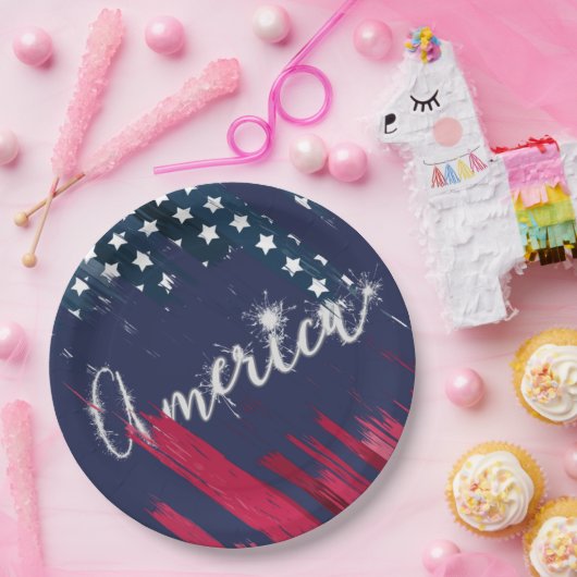 4. Juli Party Sparkler Flag Pappteller (Party)