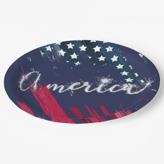 4. Juli Party Sparkler Flag Pappteller (Schrägansicht)