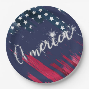4. Juli Party Sparkler Flag Pappteller