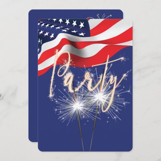 4. Juli Party Sparklers auf Flag Einladung (Vorne/Hinten)
