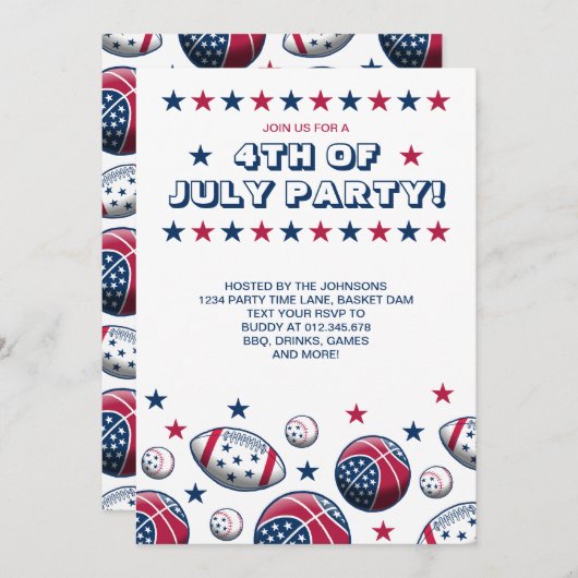 4. Juli Party Sport Balls Einladung (Vorne/Hinten)