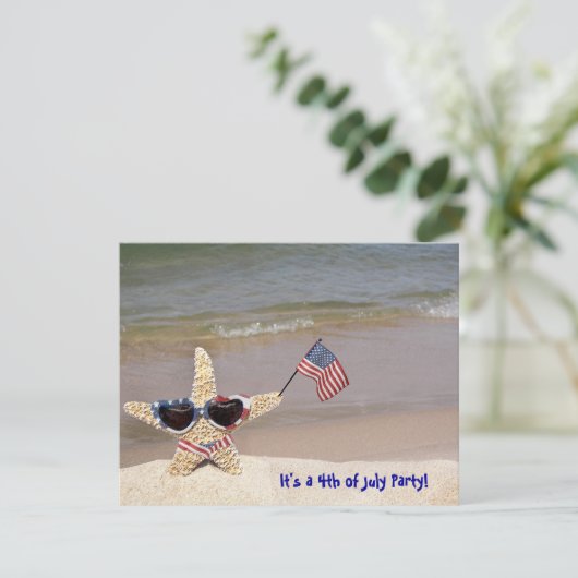 4. Juli Party Starfish Einladung (Stehend Vorderseite)