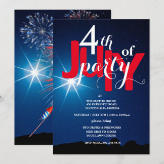 4. Juli Party Stars & Feuerwerke Einladungen