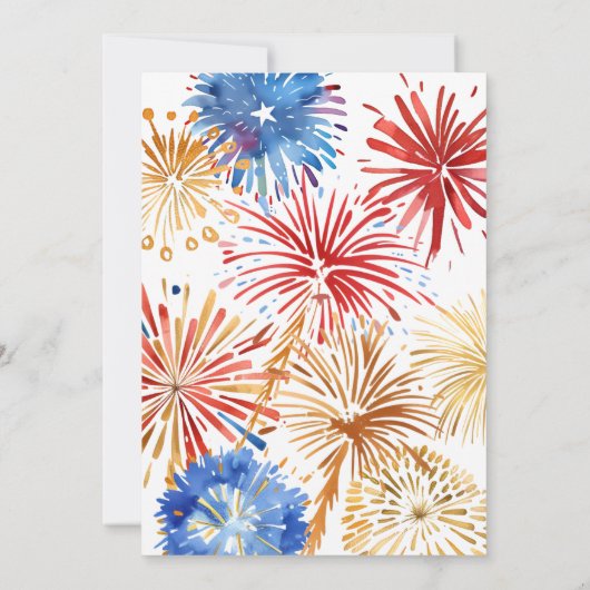 4. Juli Party, Wasserfarben Feuerwerk Einladung (Rückseite)