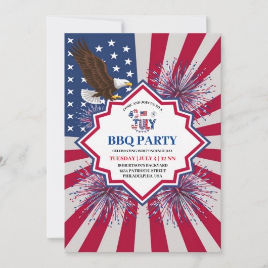 4. Juli Party zum Unabhängigkeitstag Einladung (Vorderseite)