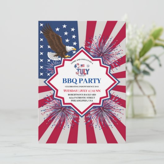 4. Juli Party zum Unabhängigkeitstag Einladung (Stehend Vorderseite)