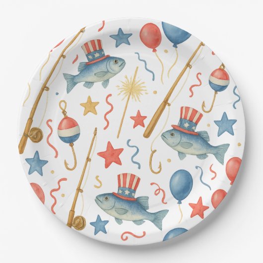 4. Juli Party zum Unabhängigkeitstag für Fischerei Pappteller (Vorderseite)