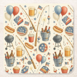 4. Juli Party zum Unabhängigkeitstag für Fischerei Rechteckiger Pappuntersetzer