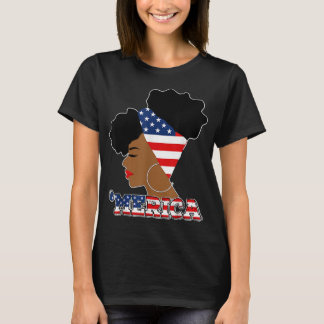 4. Juli Patriotic Afro Puff American Flag Black G T-Shirt