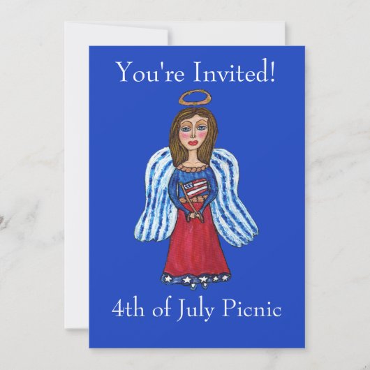 4. Juli Patriotic Angel USA Flag Einladung (Vorderseite)