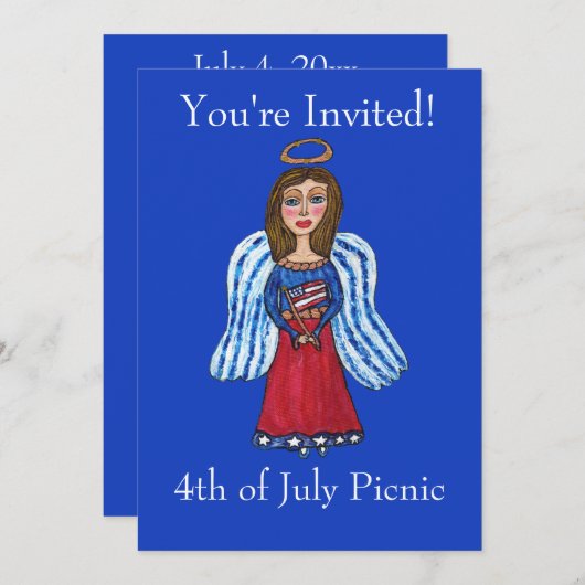 4. Juli Patriotic Angel USA Flag Einladung (Vorne/Hinten)