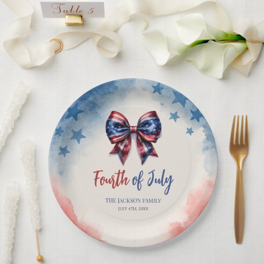 4. Juli Patriotic Bow GRILLEN Party Pappteller (Hochzeit)