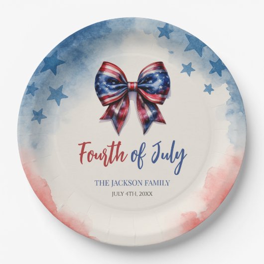 4. Juli Patriotic Bow GRILLEN Party Pappteller (Vorderseite)