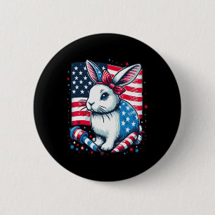 4. Juli Patriotic Bunny US American Flag Rabb Button