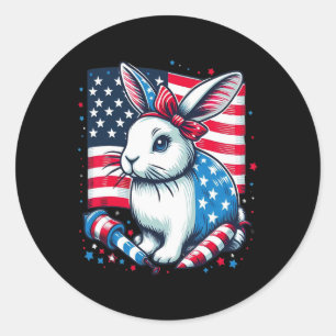 4. Juli Patriotic Bunny US American Flag Rabb Runder Aufkleber