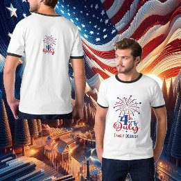 4. Juli Patriotic Familie Réunion Retro Red Blue T-Shirt