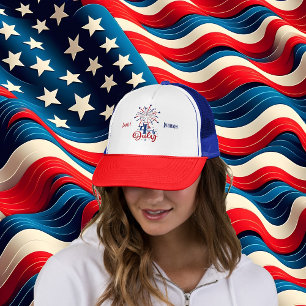 4. Juli Patriotic Family Wiedersehen Modern Red Bl Truckerkappe