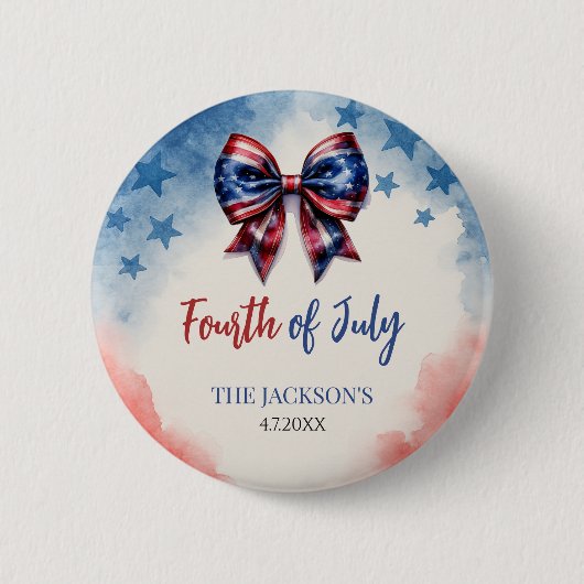 4. Juli Patriotic Flag Bow Custom Button (Vorderseite)