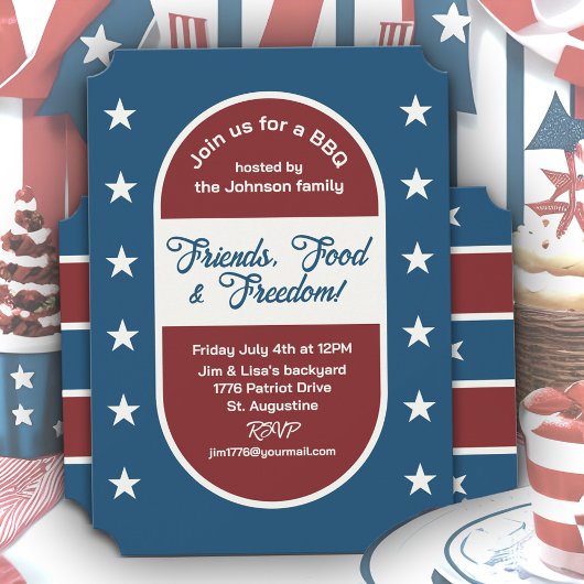 4. Juli Patriotic Freedom Backyard GRILLEN Party Einladung