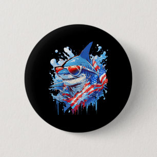 4. Juli Patriotic Funny Shark Sungles Unabhängigke Button
