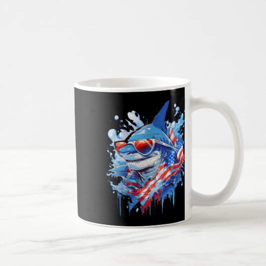 4. Juli Patriotic Funny Shark Sungles Unabhängigke Kaffeetasse (Rechts)